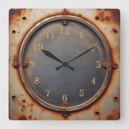 corroded steel circle vierkante klok