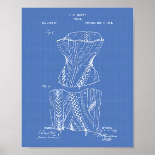 Corset 1884 Patent Art Blueprint Poster (Voorkant)