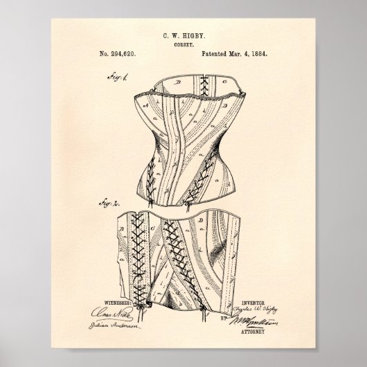 Corset 1884 Patent Art Old Peper Poster (Voorkant)