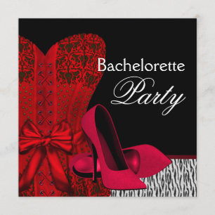 Corset Hoge Hakken Rood Zebra Meidenfeest Kaart