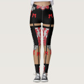 Corset Lace Bow Repeating Block Pattern Leggings (Voorkant)