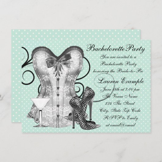 Corset Martini Blauwgroen Blue Bachelorette Party Kaart (Voorkant / Achterkant)