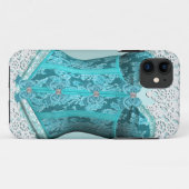 Corset Tealblauw Witte Kant Damast Bloem Case-Mate iPhone Case (Achterkant (horizontaal))