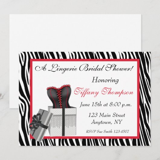 Corset Zebra Shower-uitnodiging Kaart (Voorkant / Achterkant)