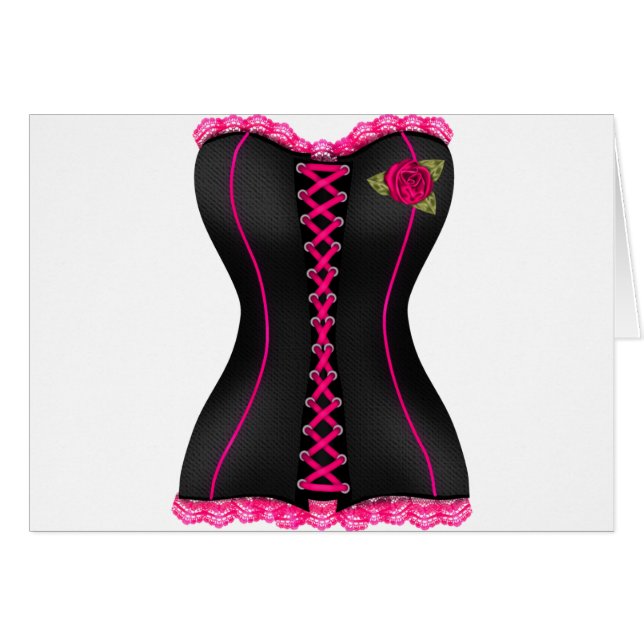 Corset Zwart Roze roos (Voorkant Horizontaal)
