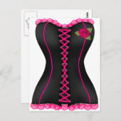 Corset Zwart Roze roos Briefkaart (Voorkant / Achterkant)