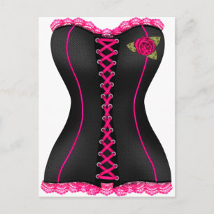 Corset Zwart Roze roos Briefkaart
