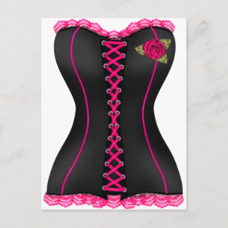 Corset Zwart Roze roos Briefkaart