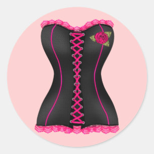 Corset Zwart Roze roos Club Sticker