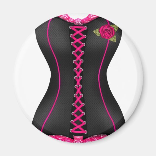 Corset Zwart Roze roos Magneet (Voorkant)