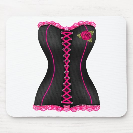 Corset Zwart Roze roos Muismat (Voorkant)