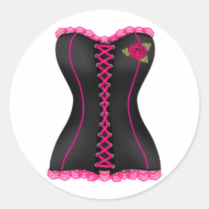 Corset Zwart Roze roos Ronde Sticker