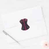 Corset Zwart Roze roos Ronde Sticker (Envelop)