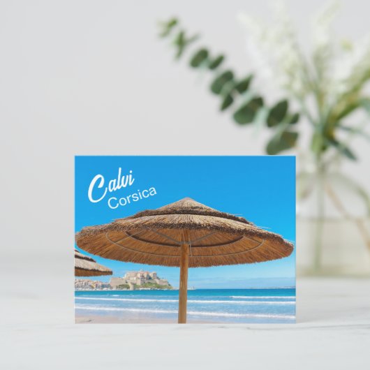 Corsica Calvi Strand en Citadel Briefkaart (Staand voorkant)