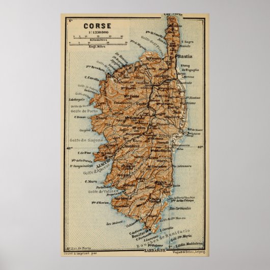  Corsica France Map (1886) Poster (Voorkant)