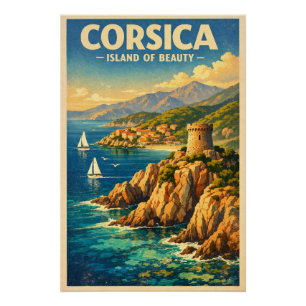 Corsica, Frankrijk, in een klassieke retro reis. Perfect Poster