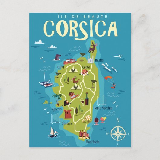 Corsica Illustrated Map Briefkaart (Voorkant)