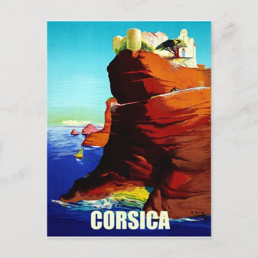 Corsica, middeleeuws fort op de klif, briefkaart (Voorkant)