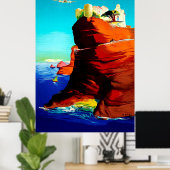 Corsica, middeleeuws fort op de klif,  poster (Thuiskantoor)