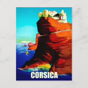 Corsica, middeleeuwse vesting op de klif, vintage briefkaart