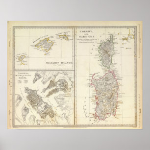 Corsica, Sardinië, Balearen, Valletta Poster