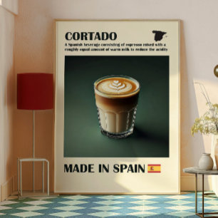 Cortado Coffee Wall Art, Spaans Espresso Drink Poster