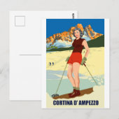 Cortina D' Ampezzo-skiemeisje Briefkaart (Voorkant / Achterkant)