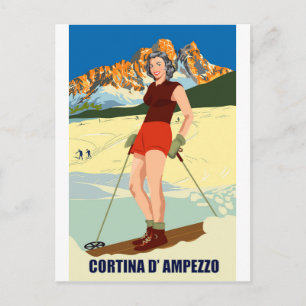 Cortina D' Ampezzo-skiemeisje Briefkaart