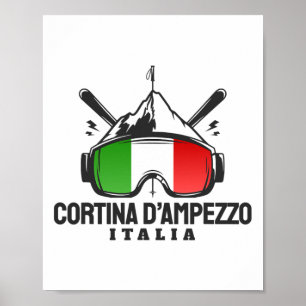 Cortina D'ampezzo Italië Retro Ski Resort Skiën Poster