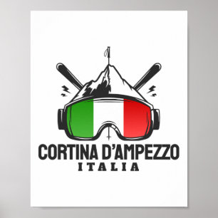 Cortina D'ampezzo Italië Retro Skioord Skiën Poster