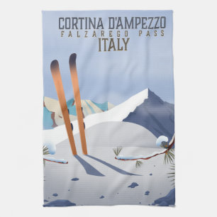 Cortina d'Ampezzo Italië Ski poster Kunstprint Theedoek