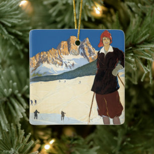 Cortina d'Ampezzo, Italië, Vintage Travel Ski Alpe Keramisch Ornament