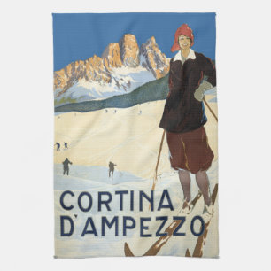 Cortina d'Ampezzo, Italië, Vintage Travel Ski Alpe Theedoek
