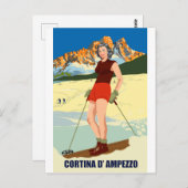 Cortina D'Ampezzo Ski Girl Briefkaart (Voorkant / Achterkant)