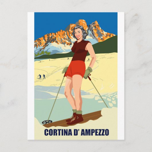 Cortina D'Ampezzo Ski Girl Briefkaart (Voorkant)