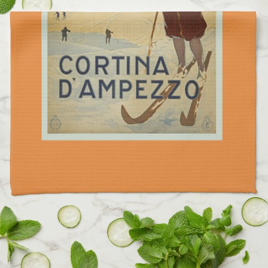 Cortina D'Ampezzo Skiing Poster Theedoek (Gevouwen)