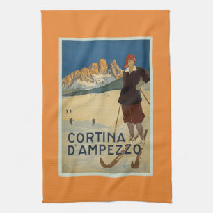 Cortina D'Ampezzo  Skiing Poster Theedoek