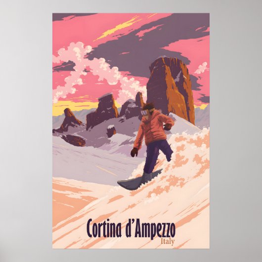 Cortina d'Ampezzo Snowboarden Reisposter Poster (Voorkant)