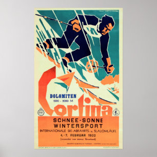 CORTINA Dolomiten Winter Sports SKI & SUN Italy Poster