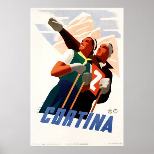 CORTINA ITALY Winter Sports Holiday Skiing Poster (Voorkant)