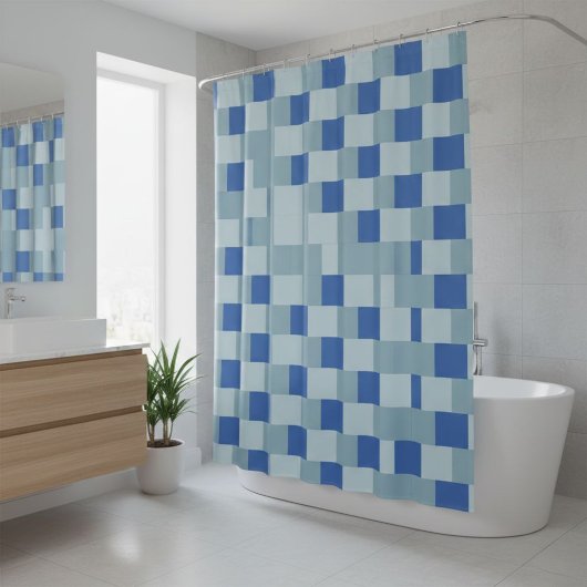 Cortina, shower, checkered, blue, light blue douchegordijn