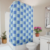 Cortina, shower, checkered, blue, light blue douchegordijn