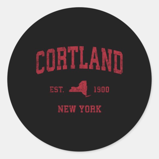 Cortland New York NY Sports Red Print Ronde Sticker (Voorkant)