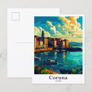Coruna Spanje Vintage Travel Illustratie Briefkaart