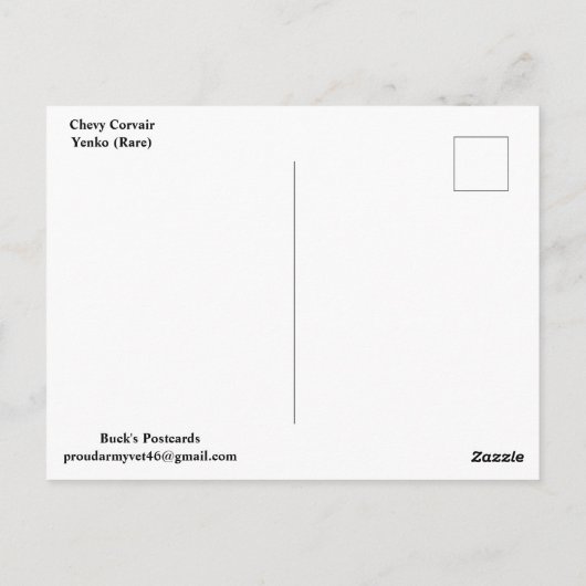 Corvair Yenko Briefkaart (Achterkant)
