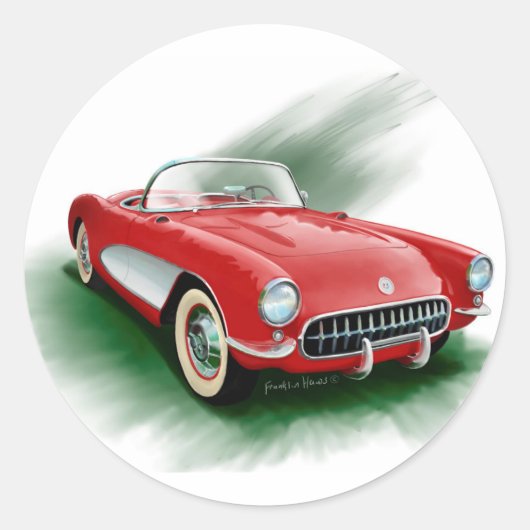 Corvette 1957 ronde sticker (Voorkant)
