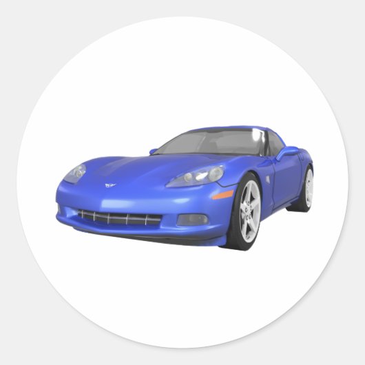 Corvette 2008: Sportauto: Blauwe finse: Ronde Sticker (Voorkant)