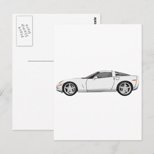 Corvette 2008: Sportauto: Witte afwerking: Briefkaart (Voorkant / Achterkant)