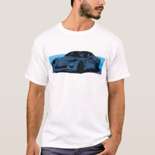 Corvette C6 Blauwe Sportscar met Blauwe Streep T-shirt