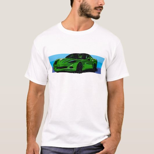 Corvette C6 Groene Sportscar met Blauwe Streep T-shirt (Voorkant)